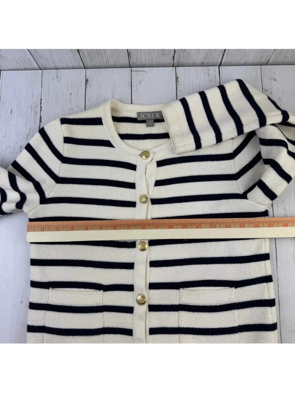 J. Crew Navy and White Striped Button-Front Cardigan